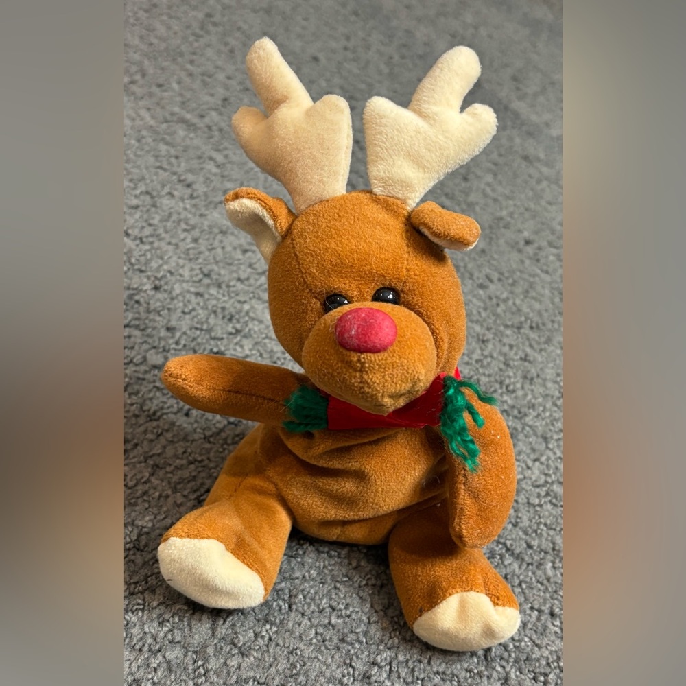 Vintage Ho Ho Beans Sears Reindeer w/ Scarf Bean Bag Plush Animal